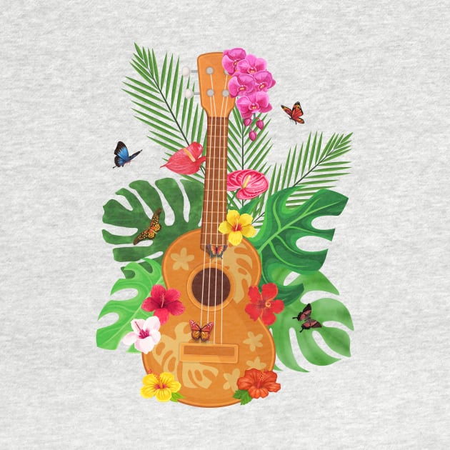 Hawaiian Ukulele Hibiscus Butterflies by soulfulprintss8